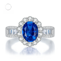 wholesale S925 sterling silver new simulated high-carbon diamond luxury halo vintage 7*9mm oval ring-R315 Blue>No. 8