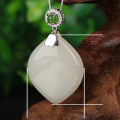 wholesale 925 sterling silver with certified natural Hetian jade pendant, fashionable peach-shaped teardrop gemstone necklace for women-0-6