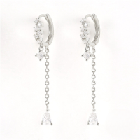 wholesale S925 Sterling Silver Full Rhinestone Chain Tassel Long Drop Ear Cuff-Platinum