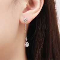 wholesale S925 Sterling Silver Korean-style Hollow Floral Dangle Earrings for Women, Small Niche Design Long Tassel Earrings, Versatile for Pierced Ears-ED011432 925 silver