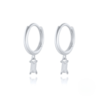 wholesale S925 Sterling Silver French Baguette Earrings With Zirconia,。-White gold-white zircon