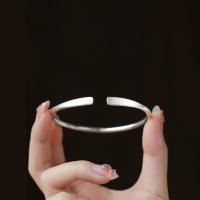 wholesale 999 Silver Peace and Joy Bracelet for Women, Small Niche Design, New Chinese Style, Bright Surface, Open-Ended Silver Bangle Wholesale-Approximately 17.2g pure silver