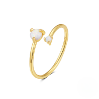 wholesale S925 Sterling Silver Bow Moon Colored Zircon Open Ring,-Gold#4 Opening adjustable