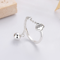 wholesale S925 Sterling Silver Vintage Small Ball Ring with Tassels, Minimalist and Versatile Ruyi Design-YFJ1159/approx. 2.5g Adjustable opening