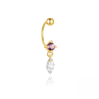 wholesale S925 Sterling Silver Geometric Natural Stone C-shaped Small Gold Bead Threaded Ear Cuff Earring-Single gold #2