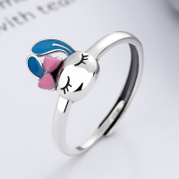 wholesale S925 Sterling Silver Year of the Rabbit Korean Style Cute Resin Bow Rabbit Fresh and Elegant Open Ring-YJ758/approx. 3g 925 silver