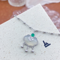 wholesale S925 Sterling Silver Chalcedony "Fu" Character Longevity Lock Necklace, Fashionable National Trend Style, Niche Design, High-End Sense Collarbone Chain-0-5