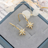 wholesale S925 Sterling Gold-Plated New Japanese Fashion Octagram Earrings with Natural African Opal-Eight-pointed star African opal earrings 925 silver