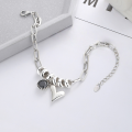 wholesale S925 Sterling Silver Splice-style Irregular Heart with Black Zirconia and Single Diamond Accent Bracelet, Korean Version Sweet and Edgy Style for Women-0-2