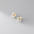wholesale S925 silver earrings for women, Korean-style minimalist small pearl cherry cute sweet elegant earrings G8592-0-2