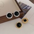 wholesale S925 Sterling Silver Black Agate Vintage Stud Earrings for Women, New Fashion French-Inspired Internet Celebrity Earrings-0-1