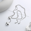 wholesale S925 Sterling Silver Retro Korean Style Double-Layer Connected Heart 3D Pendant Tassel Choker Necklace for Women-0-1