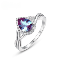 wholesale S925 Sterling Silver European & American New Teardrop Shape Lab Alexandrite Ring, Light Luxury Style Cultured Colored Gemstone Ring-Cultured Alexandrite US8#