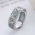 wholesale S925 Sterling Silver Retro Textured Distressed Matte Finish Six-Character Mantra Scripture Adjustable Ring-0-2