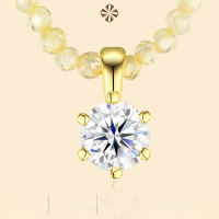 wholesale [925 Sterling Silver] Little Red Book Hot Selling Phantom of the Opera Style Pearl Chain Choker Necklace, Moissanite, Light Luxury High-End Feeling-50-point Moissanite + Yellow Zircon Beaded Necklace 38+5cm