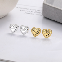 wholesale S925 Sterling Silver Geometric Folded Heart Stud Earrings, Korean Style Elegant Accessories, High-end Heart-shaped Earrings for Pierced Ears-YR524 bright silver: about 1.8 grams