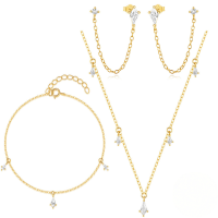 wholesale 925 Sterling Silver Kite Stone Zircon Inlay Stackable Necklace Bracelet Earring Set-Bracelet, necklace, and earrings set (1 set)  925 silver