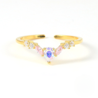 wholesale S925 Sterling Silver Geometric Moon Small Zircon Flash Open Ring, Tiktok Style Colorful Zircon Exquisite Index Finger Ring For Women-Gold-Style 2 Adjustable opening