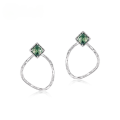 wholesale S925 Silver Japanese and Korean New Geometric Fashion Green Moss Earrings for Women, Natural Moss Agate Earrings, Detachable and Convertible-0-0