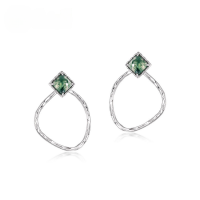 wholesale S925 Silver Japanese and Korean New Geometric Fashion Green Moss Earrings for Women, Natural Moss Agate Earrings, Detachable and Convertible-Bright silver + swimming paint 925 silver