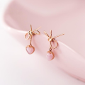 wholesale S925 Sterling Silver Bow-shaped Pink Synthetic Cat's Eye Stone Stud Earrings for Women Korean Style Fresh and Sweet Ear Accessories G0898-0-1