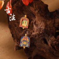 wholesale S925 ancient silver gold-plated enamel cloisonné Green Tara and Palden Lhamo pendant necklace DIY accessory-Burnt Blue Zakiram