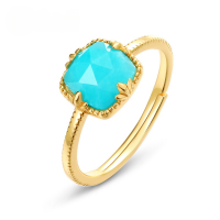 wholesale 925 Silver Japanese and Korean New Style Minimalist Geometric Amazonite Ring, Fashionable OL Adjustable Open Ring for Wholesale-Green moss>Opening adjustable