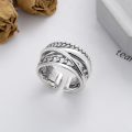 wholesale S925 Sterling Silver Wide Multi-Layer Wrapped Irregular Open Ring for Hip-Hop Rave-0-0