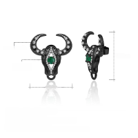 wholesale S925 Silver Designer-style Shan Hai Jing Bull Head Earrings Dark Retro Style High-end Green Agate Ear Studs Earrings-Green agate bull head earrings