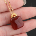 wholesale 925 Silver Gold-Plated Certified Natural Red Agate Pendant with "Wushi" Plaque and Small Sugar Cube Necklace, Birthday Gift for Girlfriend-0-3