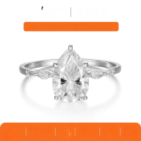 wholesale S925 Sterling Silver Moissanite Ring for Women, Petal Teardrop Design, Luxury Style, Cross-Border Hot Seller, In Stock-Platinum 2 carat (with certificate)  8 US