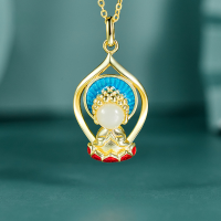 wholesale S925 Sterling Silver Buddhist Blessing for Health and Peace Necklace for Women, Versatile High-End Sense Accessory, Niche Wholesale-14K gold 925 silver