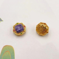 wholesale S925 gold-plated silver metal, natural Charoite round platform hand tag, spacer beads accessories, bracelet necklace DIY semi-finished products-0-15
