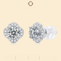 wholesale S925 Sterling Silver Mosaic Stone Flower Earrings New Fashion Trend Floral Ear Accessories Internet Popular Hot-Selling Light Luxury High-End Sense Ear Studs-Moissanite 50 points*2 925 silver