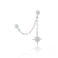 wholesale S925 Sterling Silver Double-wear Chain-link Drop Earrings With Eight-pointed Star Pendant, Trendy Ins Style-Single platinum