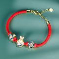 wholesale Metal: 925 Sterling Silver New Chinese Style Couple Bracelet Zodiac Year Lucky Rabbit New Beaded Red String Chain Jewelry Wholesale for Women-0-5