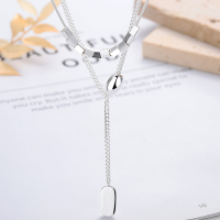 wholesale S925 Sterling Silver European and American Cross-Border Fashion OL Minimalist Fresh and Unique Temperament Niche Design Double-Layer Necklace-YL543/bright silver about 11.5g 925 silver