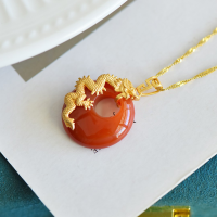 wholesale Gold-plated 925 Silver with Certificate, Dragon Year Zodiac Red Agate Chalcedony Pendant, Eccentric Clasp Necklace for Women-Gold-tone red agate pendant (without chain)  925 silver