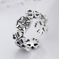 wholesale S925 Sterling Silver Retro Hollow Clover Heart Open Ring Street Style Ins Fashion Trendy-0-0