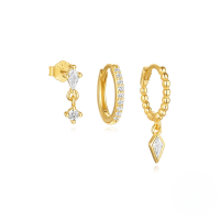 wholesale S925 Sterling Silver Turquoise Inlaid Zircon Marquise Ear Hoops-3-piece set, gold#4&gt;925 silver