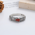 wholesale S925 Sterling Silver Vintage Style Openwork Ring with Red Agate Inlaid Gourd Design for a Fashionable and Personalized Index Finger-0-3