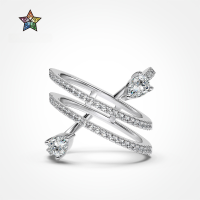 wholesale S925 Sterling Silver Light Luxury High-End Delicate Waterdrop Row Diamond Wrapped Design Creative Fashion Pear-Shaped Ring-Platinum DY121107-SW-WH 9