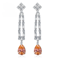 wholesale Metal material first, MuJing Jewelry Cross-Border New European and American Padparadscha 5-Carat High-Carbon Diamond Teardrop 10*14 Long Tassel Earrings-0-0