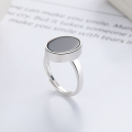 wholesale S925 Sterling Silver European and American Cross-Border Minimalist Round Black Onyx Ring Ins Internet Celebrity Minimalist Style Index Finger Ring-0-0