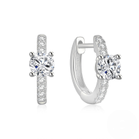 wholesale S925 Sterling Silver Classic Four-prong Single Zircon Ear Hoops, Hot-selling Cross-border Luxury Earrings For Women-Platinum 925 silver