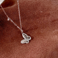 wholesale S999 Silver Butterfly Necklace Women's Viral Crushed Ice Crystal Pendant Forest Style Sweet Minimalist Niche Luxury High-End Sense Collarbone Chain Wholesale-0-0