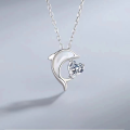 wholesale S925 Sterling Silver Dolphin Natural Mother-of-Pearl Heart Necklace for Women, New Design Small Luxury Pendant Collarbone Chain-0-2