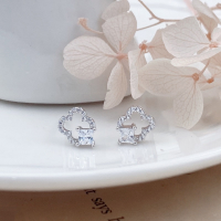 wholesale S925 Sterling Silver Small and Exquisite Geometric Square Four-Leaf Clover Stud Earrings with Zirconia, Simple and Versatile-Square stone four-leaf clover earrings 925 silver
