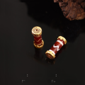 wholesale S925 sterling silver plated with 24K gold inlaid with dzi bead double-eared agate southern red water wave barrel bead DIY jewelry accessories-0-5