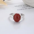 wholesale S925 Sterling Silver Retro Oval Red Agate Inlaid Ring Trendy Versatile Statement Ring-0-2